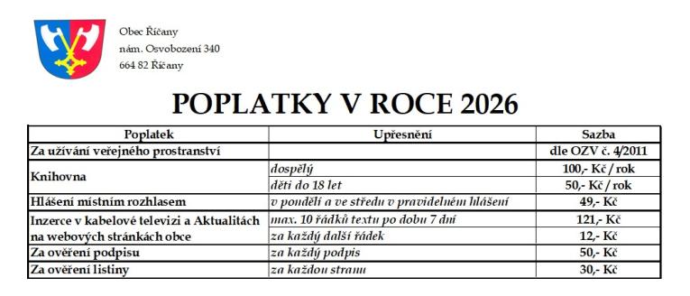 Poplatky 2026 Poplatky 2026